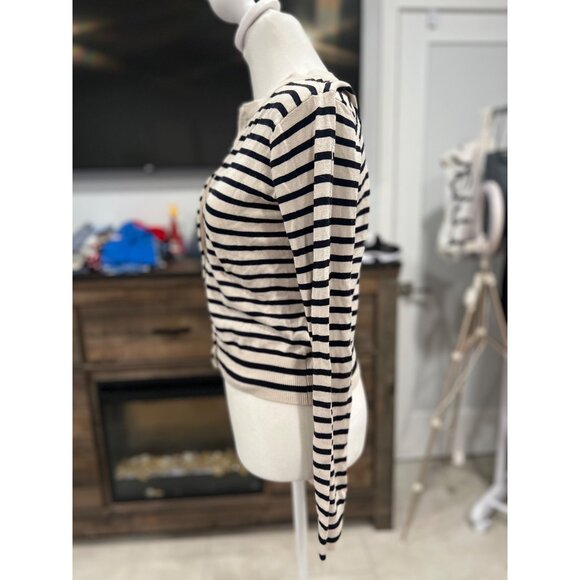 H&M trending womens striped long sleeve button-down cardigan sweater blouse SM - Picture 3 of 4